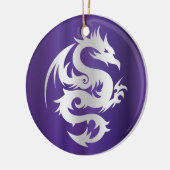 Zilverdraak op keizerlijk Paars Keramisch Ornament (Links)