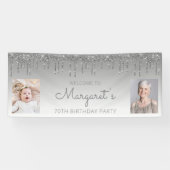 Zilverdrifder Glitter Two Foto 70th Birthday Spandoek (Horizontaal)