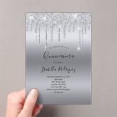 Zilverdrukking Glitter Glam Quinceanera Birthday Acryl Uitnodigingen (Insitu (Draagbaar))