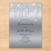 Zilverdrukking Glitter Glam Quinceanera Birthday Acryl Uitnodigingen (Voorkant)