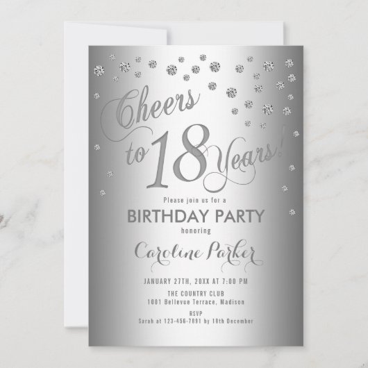 Zilveren 18e verjaardagsfeestje kaart (Voorkant)