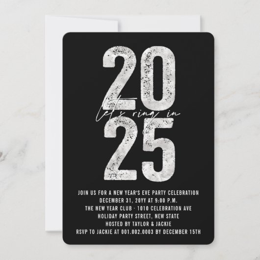 Zilveren 2025 ring in het oudejaarsfeest kaart (Voorkant)