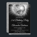 Zilveren 21e Verjaardagsfeestje Disco Ball - 70's  Kaart<br><div class="desc">Silver Twenty First Birthday Party Disco Ball Party Uitnodiging. De Silver and Black 21st Birthday Party Invitation is perfect voor een modern 21st Birthday Party.</div>