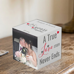 Zilveren 25 jaar jubileum rode foto kubus