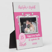 Zilveren 25-jarig jubileum voeg namen toe foto roz fotoplaat (Zijkant)