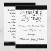 Zilveren 25-jarig jubileumfeest kaart (Voorkant / Achterkant)