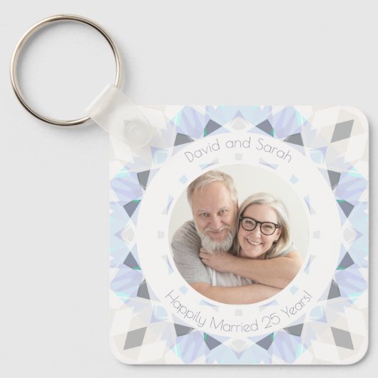 Zilveren 25e bruiloft Jubileum Keepsake Gift Sleutelhanger (Voorkant)