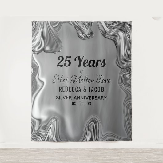 Zilveren 25e huwelijksjubileum achtergrond wandkleed (Voorkant)