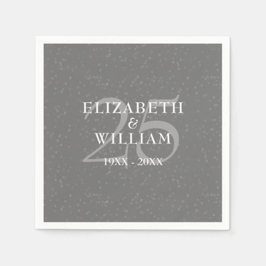 Zilveren 25e huwelijksjubileum Chic Confetti Servet (Voorkant)