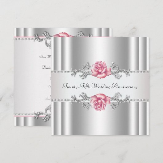 Zilveren 25e huwelijksjubileum met roze rozen kaart
