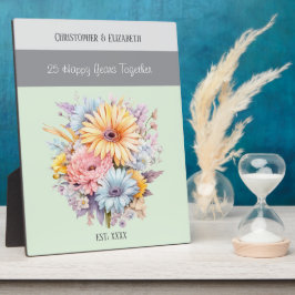 Zilveren 25e jubileum bloemen namen groen fotoplaat