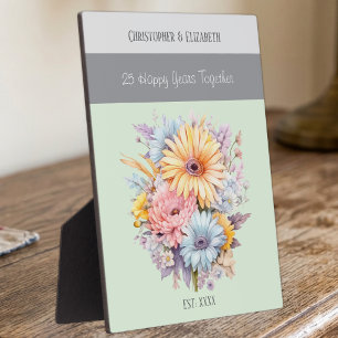Zilveren 25e jubileum bloemen namen groen fotoplaat
