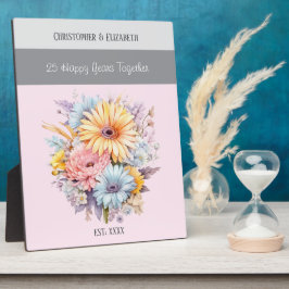 Zilveren 25e jubileum bloemen namen roze fotoplaat