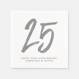Zilveren 25e jubileumfeest gepersonaliseerd servet