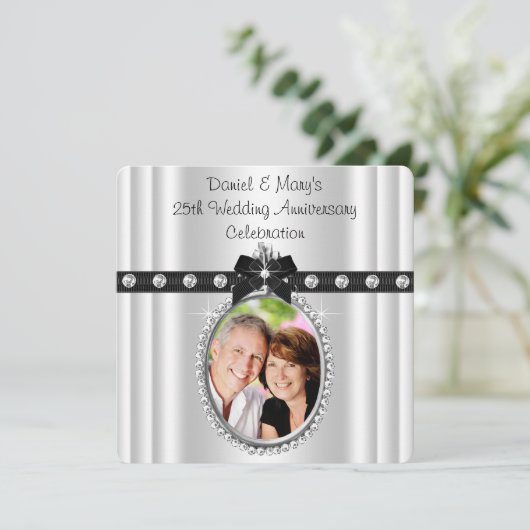 Zilveren 25e Jubileumfeest Kaart (Staand voorkant)