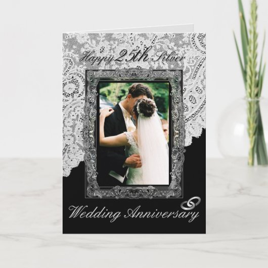 Zilveren 25e trouwdag Elegant Kaart (Voorkant)
