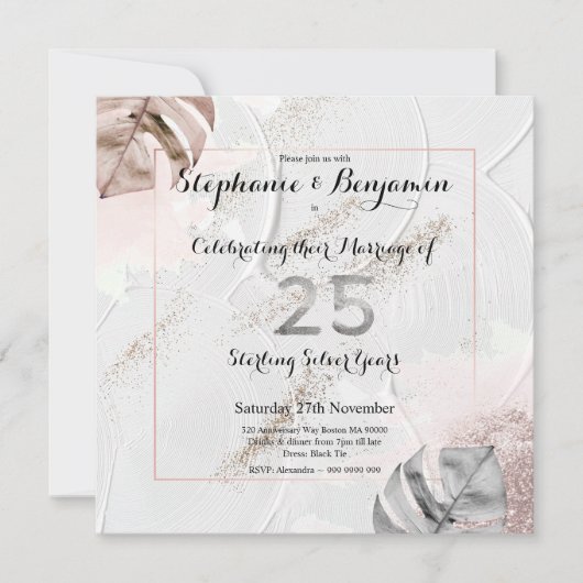 Zilveren 25e trouwdag Elegante glans  Kaart (Voorkant)