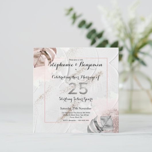 Zilveren 25e trouwdag Elegante glitter Kaart (Staand voorkant)