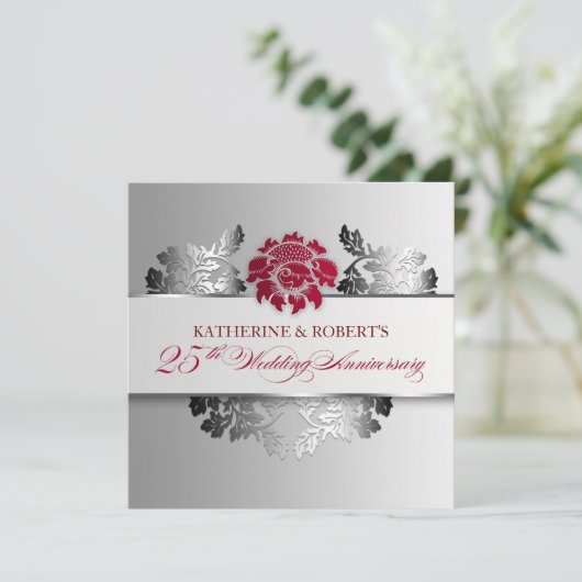 zilveren 25e trouwdag - elegante uitnodiging (Staand voorkant)