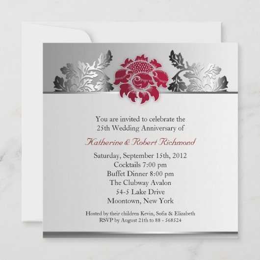 zilveren 25e trouwdag - elegante uitnodiging (Achterkant)