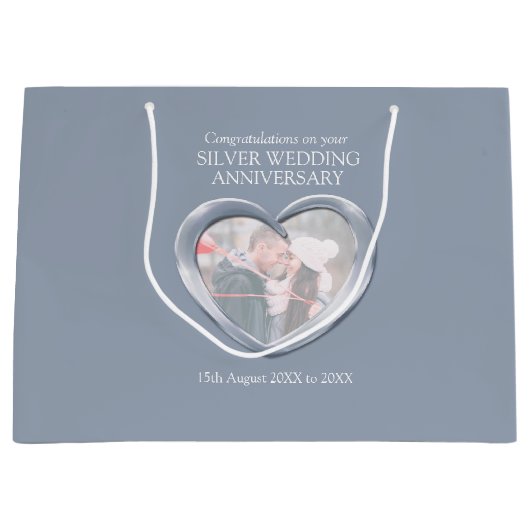 Zilveren 25e trouwdag fotojaar groot cadeauzakje (Voorkant)