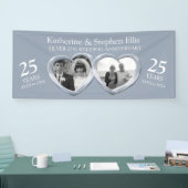 Zilveren 25e trouwdag harten foto spandoek (Beurs)
