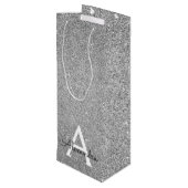 Zilveren 25e verjaardag Glitter & Sparkle Monogram Wijn Cadeautas (Achterkant Gekanteld)