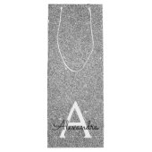 Zilveren 25e verjaardag Glitter & Sparkle Monogram Wijn Cadeautas (Achterkant)