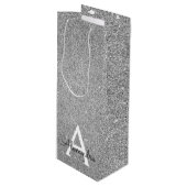 Zilveren 25e verjaardag Glitter & Sparkle Monogram Wijn Cadeautas (Voorkant Gekanteld)