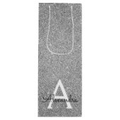 Zilveren 25e verjaardag Glitter & Sparkle Monogram Wijn Cadeautas (Voorkant)