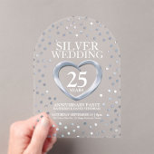 Zilveren 25ste huwelijksverjaardag hart acryl uitnodigingen (Insitu (Draagbaar))
