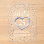 Zilveren 25ste huwelijksverjaardag hart acryl uitnodigingen (Voorkant)