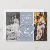 Zilveren 25ste huwelijksverjaardag hartfeest kaart (Voorkant)