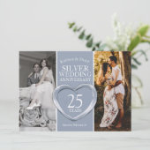 Zilveren 25ste huwelijksverjaardag hartfeest kaart (Staand voorkant)
