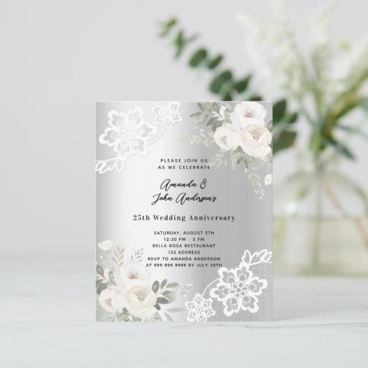 Zilveren 25ste huwelijksverjaardag uitnodiging (Staand voorkant)
