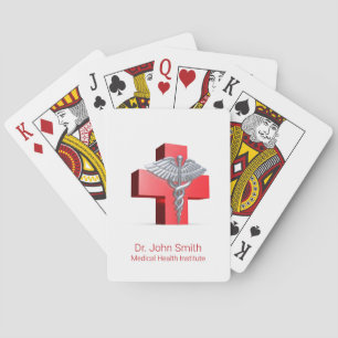 Zilveren 3D Caduceus Medisch Kruis Rood Pokerkaarten