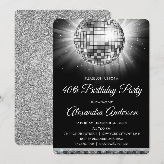 Zilveren 40e Verjaardagsfeestje Disco Ball Kaart (Voorkant / Achterkant)
