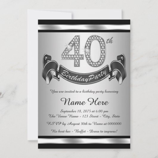Zilveren 40e verjaardagsfeestje kaart (Voorkant)