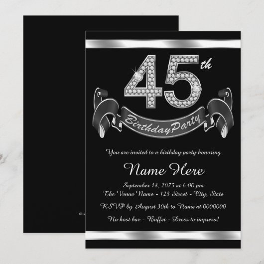 Zilveren 45ste verjaardag kaart (Voorkant / Achterkant)