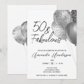 Zilveren 50e en fantastische 50e verjaardag uitnod kaart (Voorkant / Achterkant)