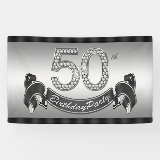 Zilveren 50ste verjaardagsfeest spandoek (Horizontaal)