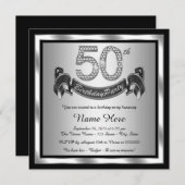 Zilveren 50ste verjaardagsfeestje kaart (Voorkant / Achterkant)