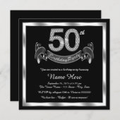 Zilveren 50ste verjaardagsfeestje kaart (Voorkant / Achterkant)