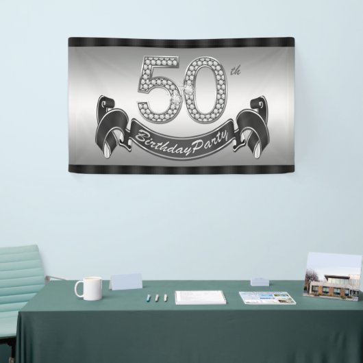 Zilveren 50ste verjaardagsfeestje spandoek (Beurs)