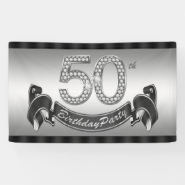 Zilveren 50ste verjaardagsfeestje spandoek