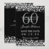 Zilveren 60e verjaardagsfeest Save the Date Kaart (Voorkant / Achterkant)