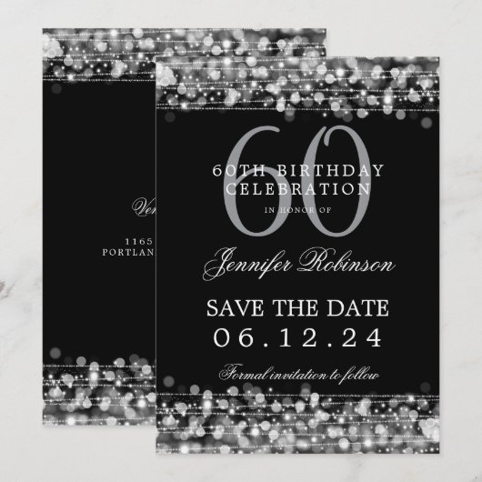 Zilveren 60e verjaardagsfeest Save the Date Kaart (Voorkant / Achterkant)