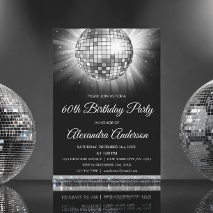 Zilveren 60e Verjaardagsfeestje 70's Disco Ball Kaart