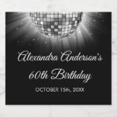 Zilveren 60e Verjaardagsfeestje 70's Disco Ball Sparkling Wijnetiket (Enkel label)