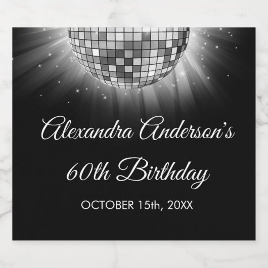 Zilveren 60e Verjaardagsfeestje 70's Disco Ball Sparkling Wijnetiket (Enkel label)